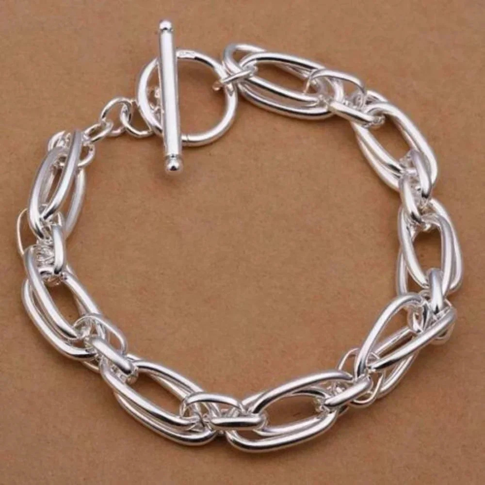 925 Sterling Silver Chunky Bracelet Toggle Chain Link Bracelet